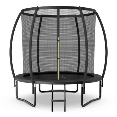 Goplus Recreational Trampolines 8FT 10FT 12FT, 400LBS Bearing Outdoor Trampoline with Enclosure, Non-Slip Ladder, Hot-dip Galvanized Technology, ASTM Approved Bounce for Kids Adults (Black-8 FT)