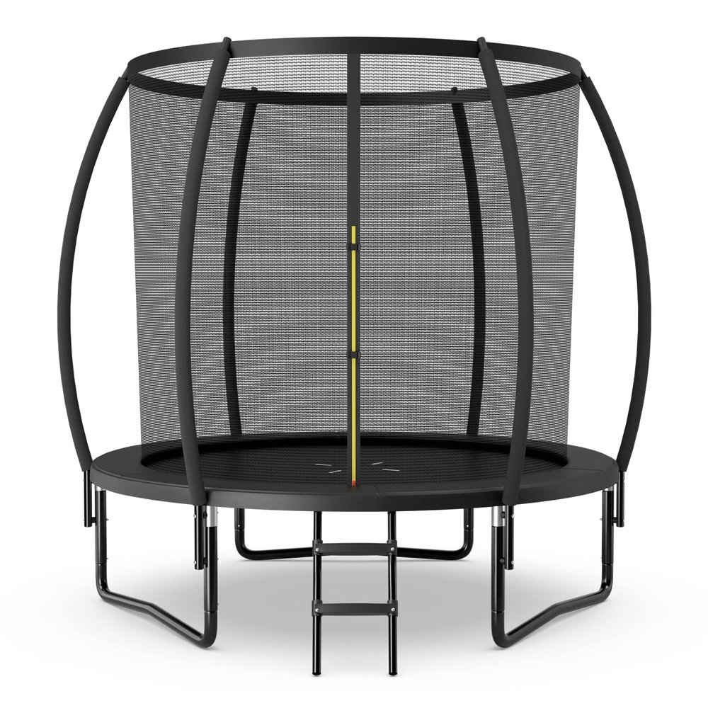 Goplus Recreational Trampolines 8FT 10FT 12FT, 400LBS Bearing Outdoor Trampoline with Enclosure, Non-Slip Ladder, Hot-dip Galvanized Technology, ASTM Approved Bounce for Kids Adults (Black-8 FT)