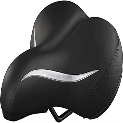 ELORES Bike Seat, Ergonomic Memory Cotton Filled Leather Wide Bicycle Saddle,