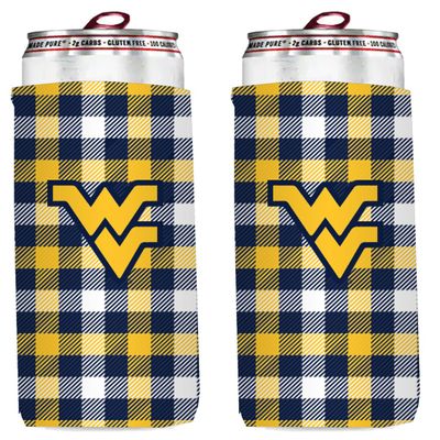 College Team Logo Ultra Slim Beer 12oz Can Holder Coolers - 2-Pack (West Virginia (Mountaineers) - Plaid Collapsible)