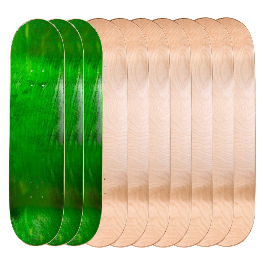 Cal 7 Blank Maple Skateboard Decks (Bundle of 10) (7.75 Inch, Green/Natural)