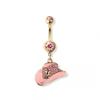 14GA 316L Stainless Steel CZ Crystal Paved Cowboy Hat Belly Button Ring (Gold Tone/Pink) view 1