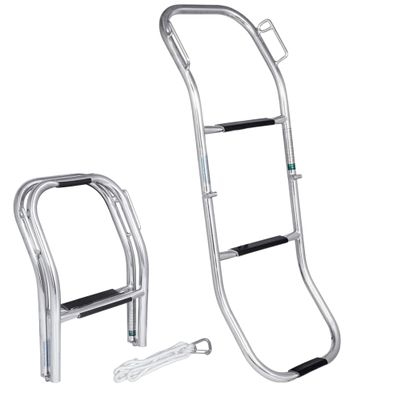White Water  3-Step Removable Inflatable Boat Boarding Solution | 304 Stainless Steel Folding Design with Adjustable Lanyard and Carabiner for Boats, Yachts, Ships, Dinghies, Kayaks | AM1013S