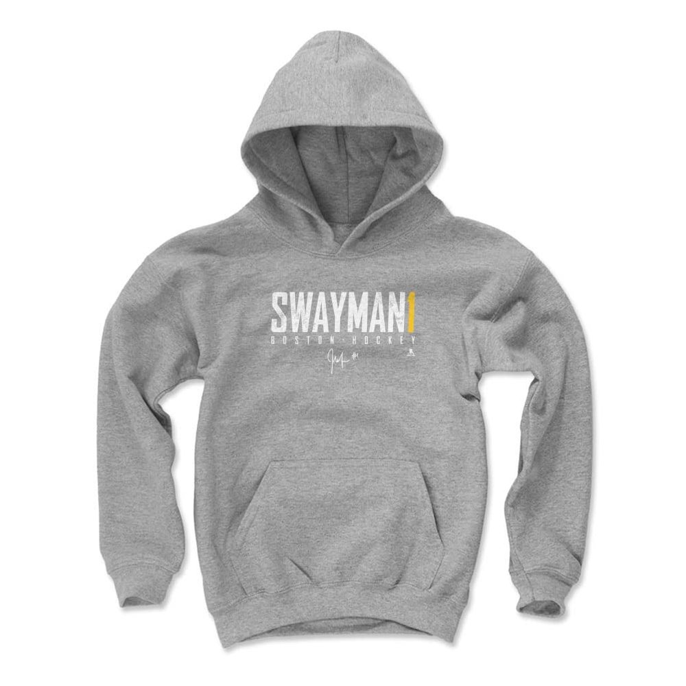 500 LEVEL Jeremy Swayman Youth Sweatshirt (Youth Hoodie, X-Large, Gray) - Jeremy Swayman Boston Elite WHT