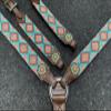 Showman Single Ear Leather Headstall & Breast Collar Set w/Teal & Coral Southwest Woven Fabric Overlay view 3