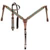 Showman Single Ear Leather Headstall & Breast Collar Set w/Teal & Coral Southwest Woven Fabric Overlay view 4