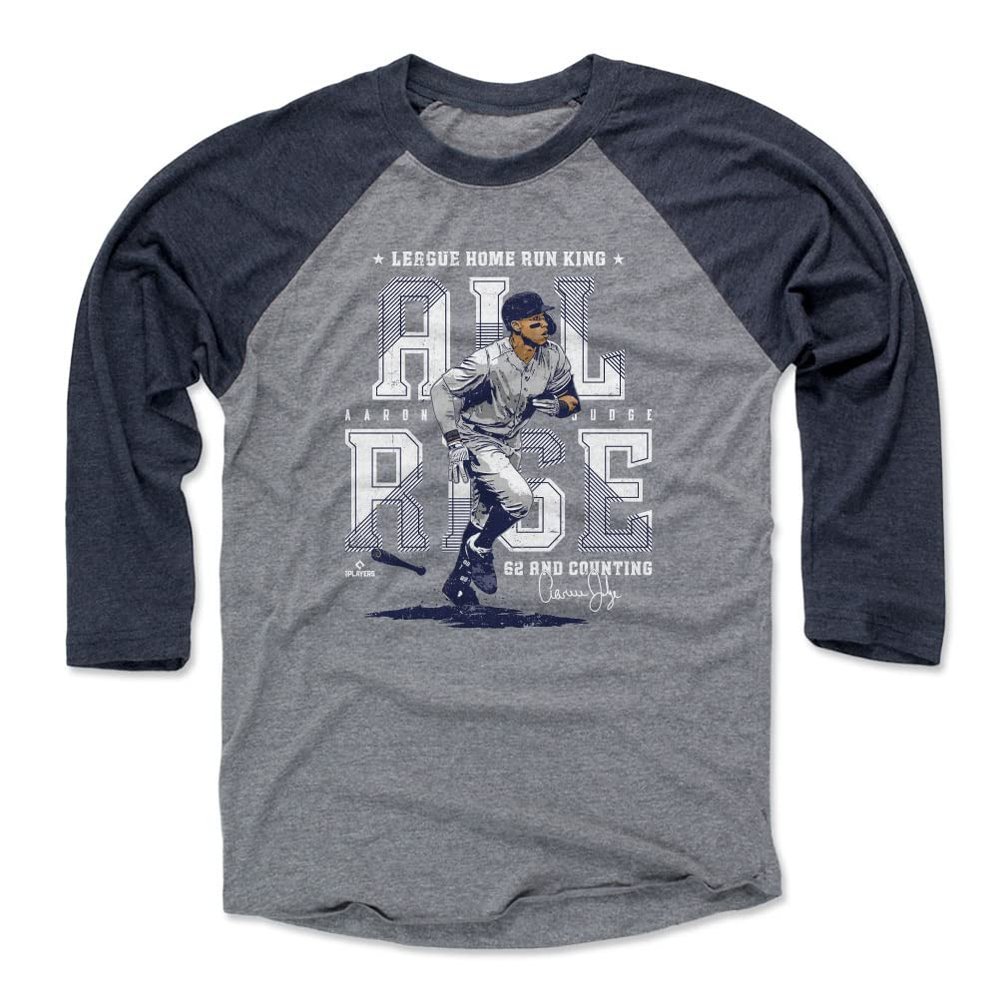 500 LEVEL Aaron Judge 3/4 Sleeve T-Shirt (Baseball Tee, XXX-Large, Navy/Heather Gray) - Aaron Judge New York Home Run Record WHT