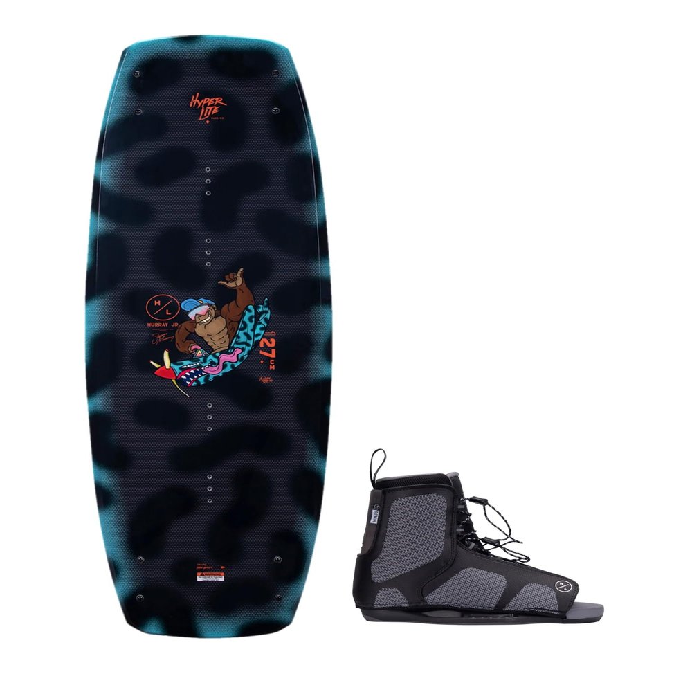 Hyperlite Murray Jr. Kids Wakeboard 120 W/Remix Bindings Black/Aqua 120cm/(4-8)
