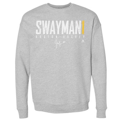 500 LEVEL Jeremy Swayman Sweatshirt (Crew Sweatshirt, XX-Large, Heather Gray) - Jeremy Swayman Boston Elite WHT