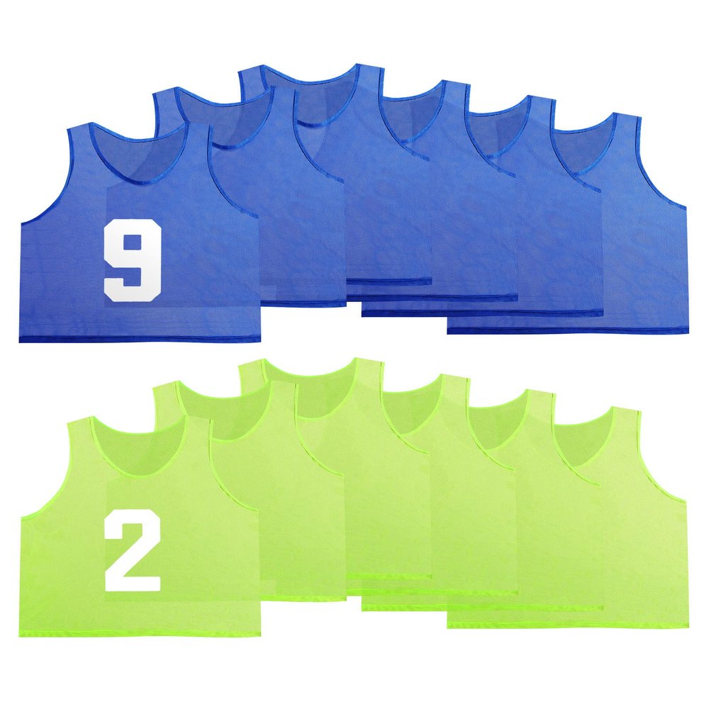 24 Pieces Nylon Scrimmage Team Pinnies Practice Jerseys Training Sports Vests with 48 Pieces Iron on Numbers(Mesh Style)