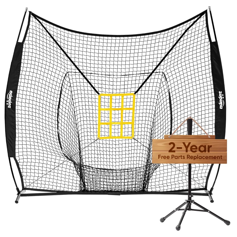 Zupapa Baseball net,7X7 Feet Portable Baseball Softball Practice Net Set with Upgraded Strike Zone, Travel Tee for Hitting Pitching Batting Catching(Red)