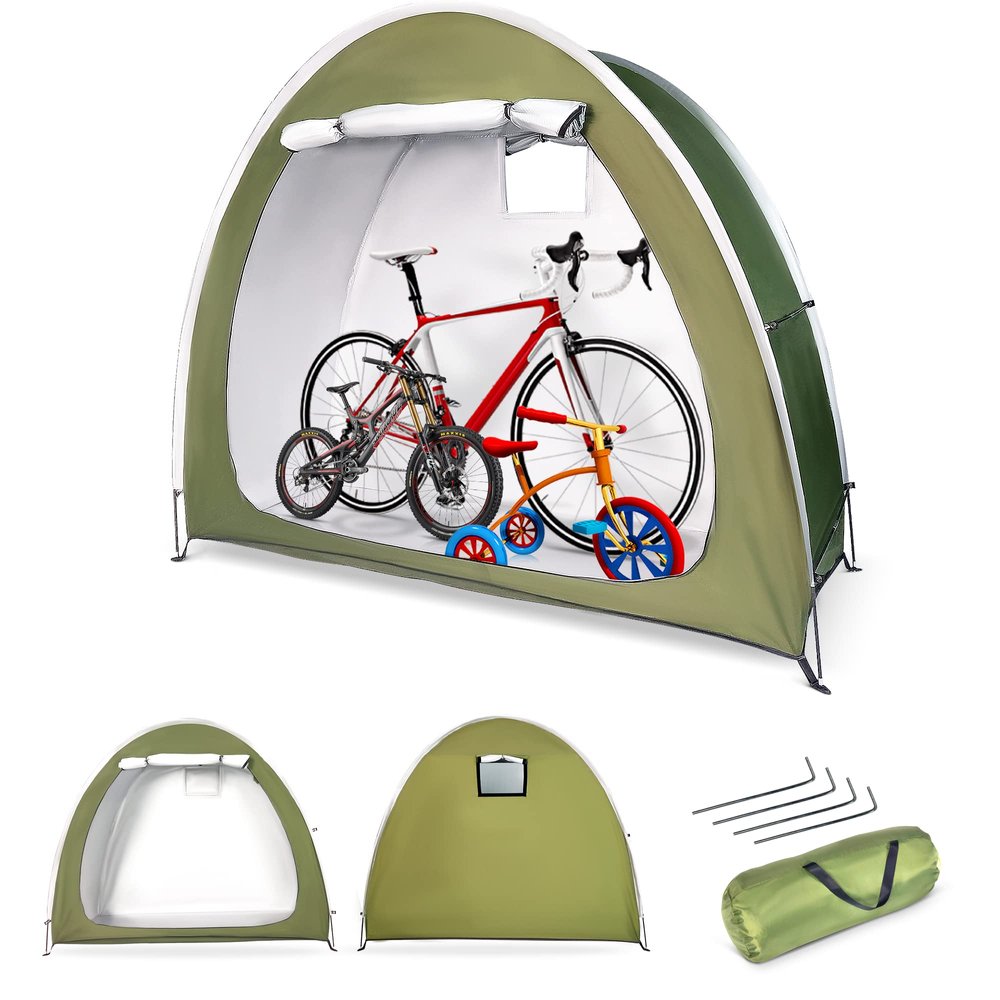 Bike Cover Storage Tent, Foldable Outdoor Bike Tent for Bikes, Garden Tools, Lawn Mover, Waterproof Storage Tent (Green)