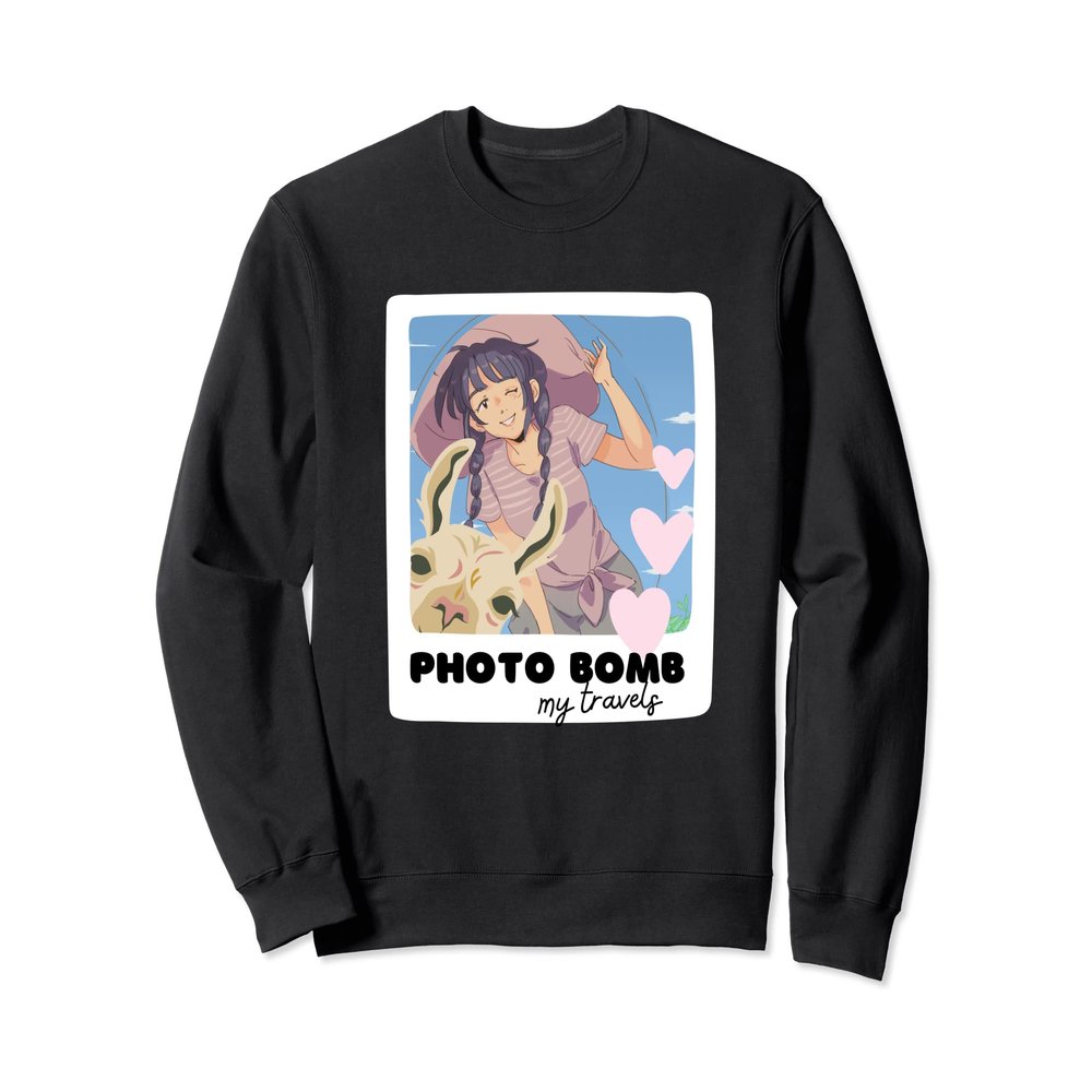 Anime Girl Llama Bombed Travel Postcard Kawaii Japanese Sweatshirt