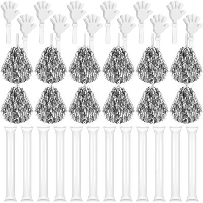 Sosation 36 Pcs Team Spirit Accessories, Cheerleading Pom Poms Hand Clappers Party Favors and Thunder Sticks Noise Makers for Sporting Events Football Baseball Cheering Essentials(White)