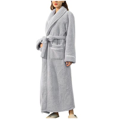 XUNRYAN Womens Robes Thicken Winter Warm Coat Fleece Plush Bathrobes Female Kimono Coat Open Front Cardigans Maxi Long Coat