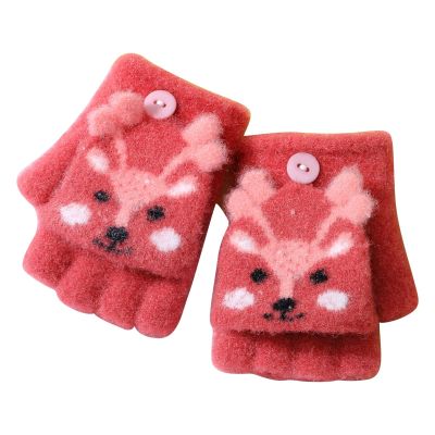 Baby Girls Boys Flip Cover Winter Knit 2-15 Convertible Gloves Toddler With Mitten Womens Fashion (Red, One Size)