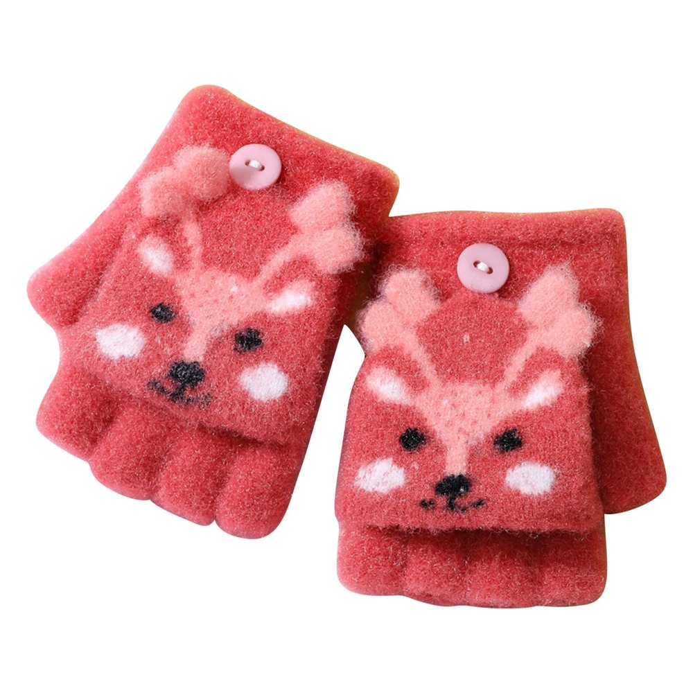 Baby Girls Boys Flip Cover Winter Knit 2-15 Convertible Gloves Toddler With Mitten Womens Fashion (Red, One Size)