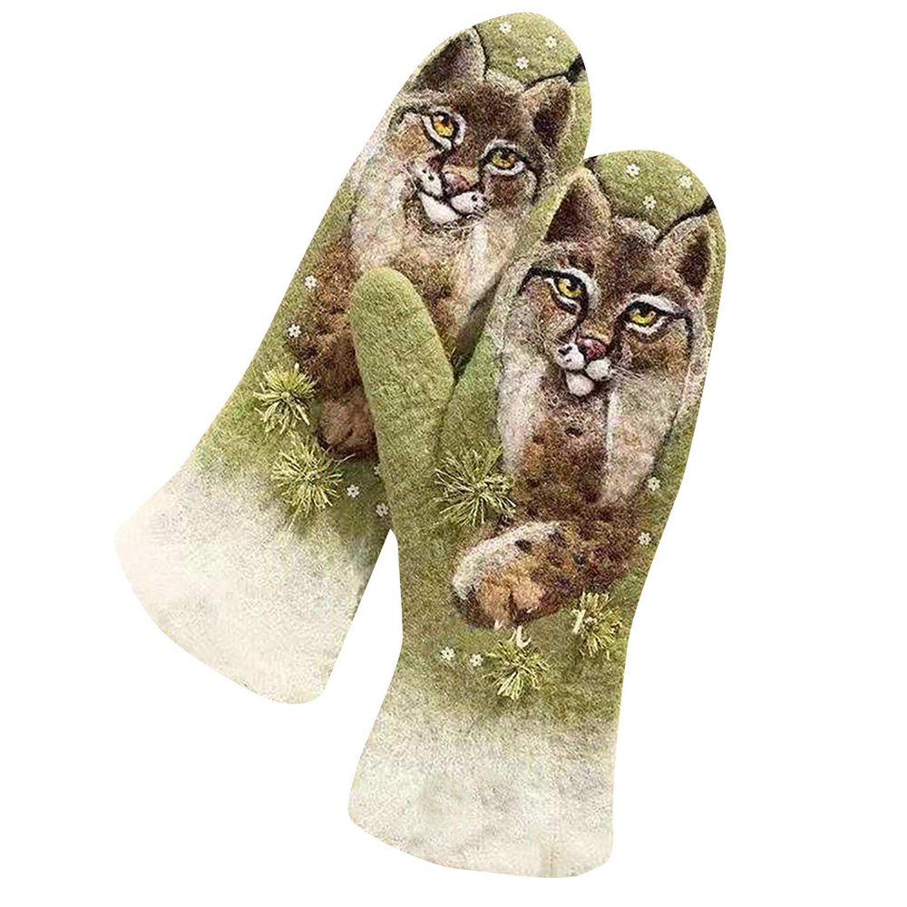Color Warm Gloves Animal Matching Padded Winter Women's Print Mittens for Women Cold Weather Heated (Grey, One Size)