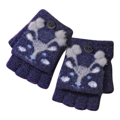 Baby Girls Boys Flip Cover Winter Knit 2-15 Convertible Gloves Toddler With Mitten Womens (Dark Blue, One Size)