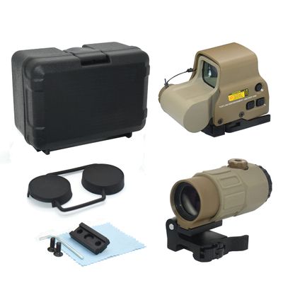 558 with G45 5X Hybrid Sight Combo, 558 Holographic Green & Red Dot Scope + G45 Magnifier, Quick Release Rollover Multiplier, for 20mm Rail Mount (Tan)