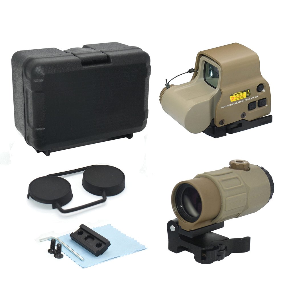 558 with G45 5X Hybrid Sight Combo, 558 Holographic Green & Red Dot Scope + G45 Magnifier, Quick Release Rollover Multiplier, for 20mm Rail Mount (Tan)