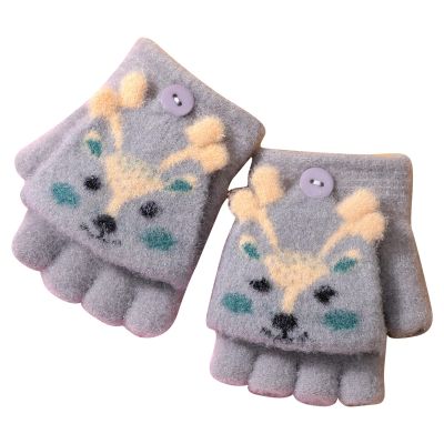 Baby Girls Boys Flip Cover Winter Knit 2-15 Convertible Gloves Toddler With Mitten Womens Fashion (Grey, One Size)