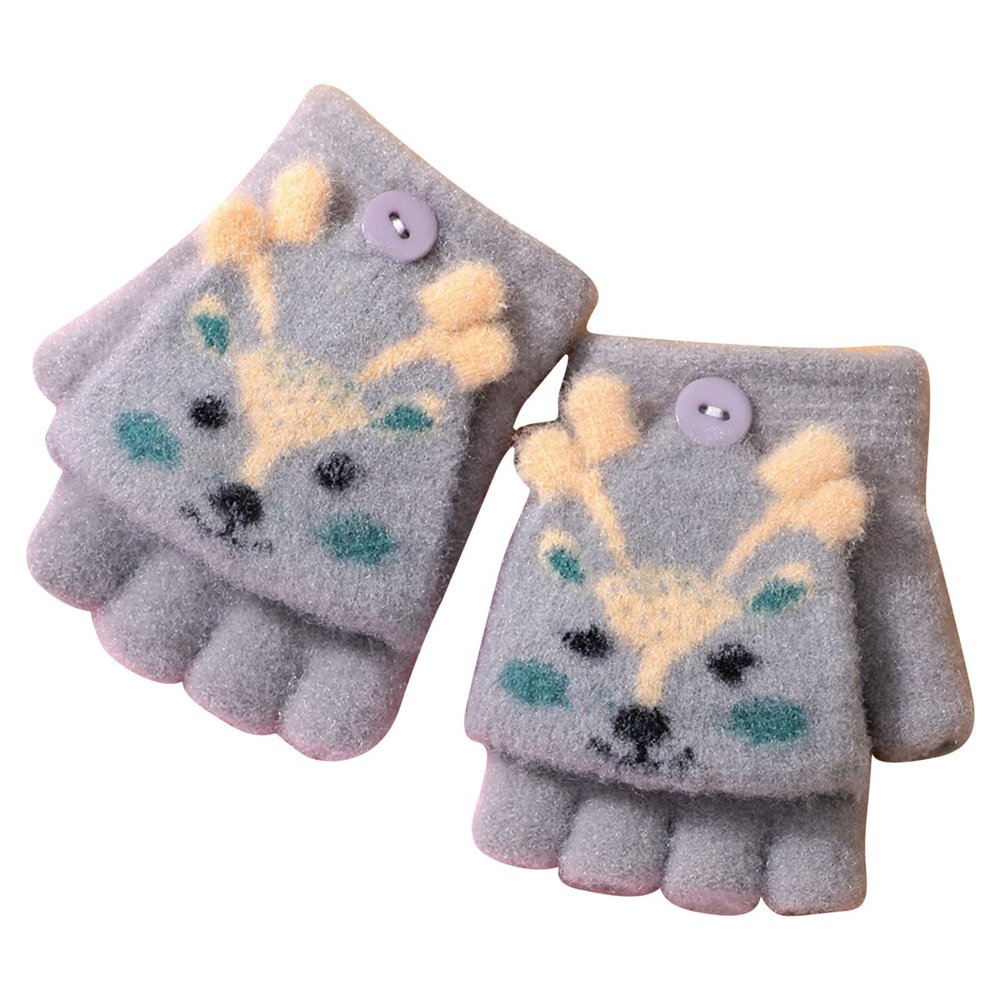 Baby Girls Boys Flip Cover Winter Knit 2-15 Convertible Gloves Toddler With Mitten Womens Fashion (Grey, One Size)