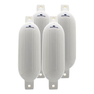 SeaSense Wake Defender Inflatable Fenders - Set of 4, Premium-Grade Boat Fenders & Buoys for Docking - Ribbed Design, Made with UV-Resistant Marine-Grade Vinyl - 4.5"x16", White
