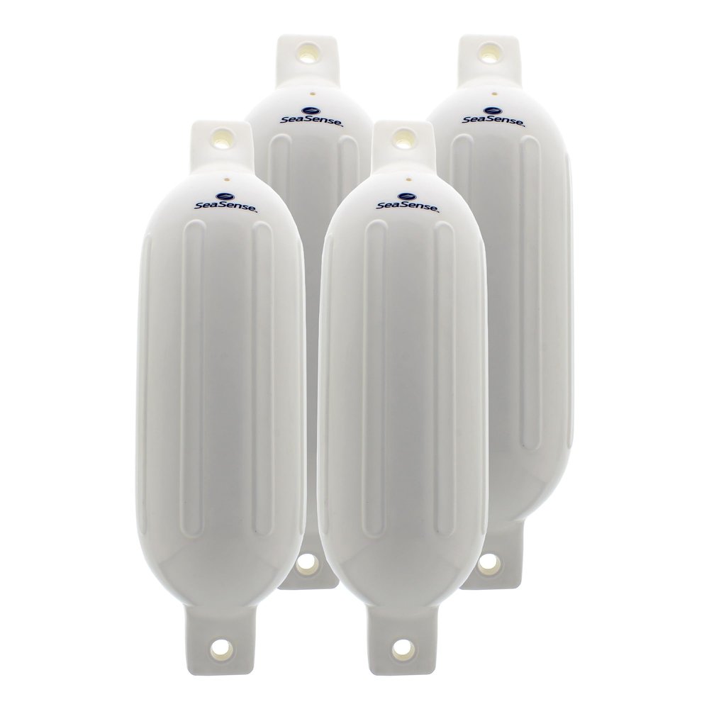 SeaSense Wake Defender Inflatable Fenders - Set of 4, Premium-Grade Boat Fenders & Buoys for Docking - Ribbed Design, Made with UV-Resistant Marine-Grade Vinyl - 4.5"x16", White