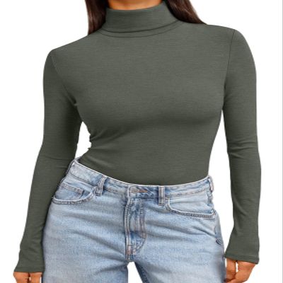 Trendy Queen Women's Turtleneck Long Sleeve Shirts Spring Fashion BasicThermal Underwear Tops Winter Clothes 2026 Olive L