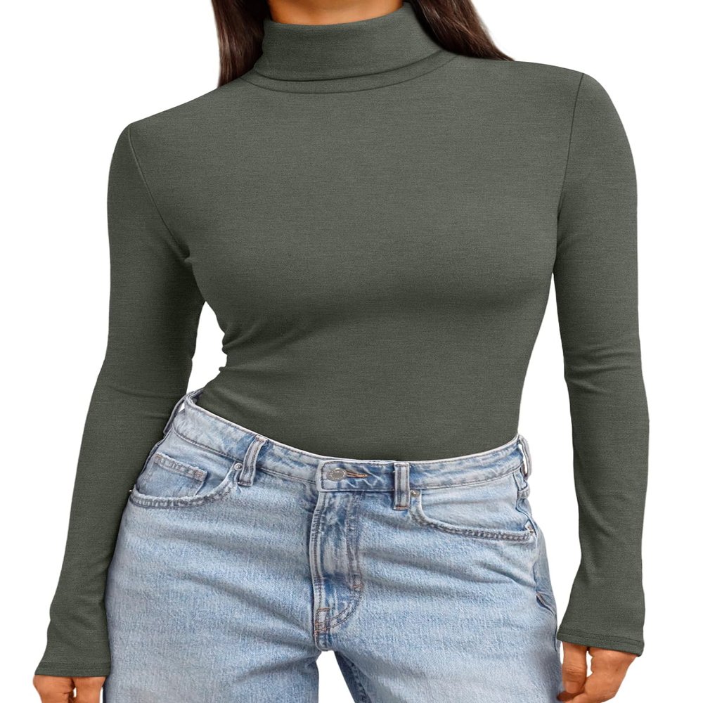 Trendy Queen Women's Turtleneck Long Sleeve Shirts Spring Fashion BasicThermal Underwear Tops Winter Clothes 2026 Olive L