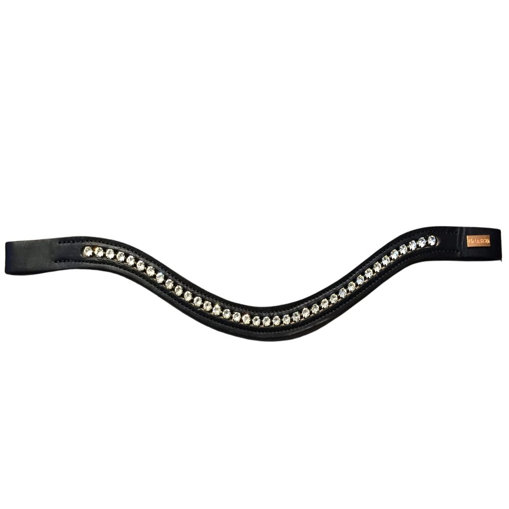 Beasties Brilliance Bling Browbands (Choose Crystal Color, Leather Color and Browband Shape) (Cob/Horse 15.75", Wave Browband, 1 Show Me The Ring/Black Leather)