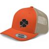 RIVEMUG Lucky Clover Collection | Premium Trucker Hat | Embroidered 4 Leaf Irish Lucky Dubh Clover Baseball Cap Orange view 1