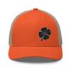 RIVEMUG Lucky Clover Collection | Premium Trucker Hat | Embroidered 4 Leaf Irish Lucky Dubh Clover Baseball Cap Orange view 2