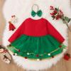 1st Birthday Girl Dress Toddler Girls Long Sleeve Christmas Tree Printed Mesh Tulle Dress Princess (Green, 2-3 Years) view 4