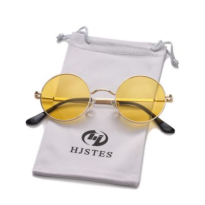 HJSTES Polarized Round Sunglasses Womens Men Retro Hippie Glasses Small Circle Sunnies(Gold/Yellow)