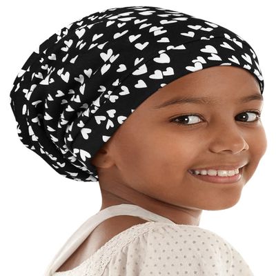 Alnorm Kids Satin Lined Hat Slouchy Beanie Sleep Hair Wrap for Curly Hair Girls Off-White