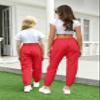 AOWKULAE Big Girls Cargo Pants, Drawstring Elastic Waist Loose Tapered Cargo Jogger Pants with Multi Pockets for Girl, A-Red, 14-16 Years = Tag 180 view 3