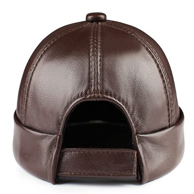 Leather Retro Hat Casual Landlord Chinese-Style Hat Cap Thin Round Caps Fashion Winter and Autumn Luxury Hat,Brown Opening,XL
