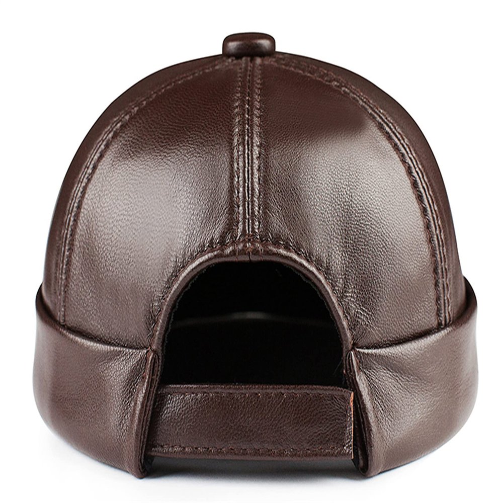 Leather Retro Hat Casual Landlord Chinese-Style Hat Cap Thin Round Caps Fashion Winter and Autumn Luxury Hat,Brown Opening,XL