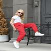 AOWKULAE Big Girls Cargo Pants, Drawstring Elastic Waist Loose Tapered Cargo Jogger Pants with Multi Pockets for Girl, A-Red, 13-14 Years = Tag 170 view 4