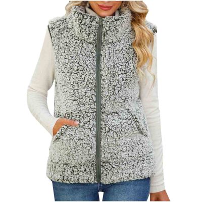 XUNRYAN Vests for Women Fleece Jackets Winter Fashion 2022 Quilted Lightweight Sherpa Vest Faux-Shearling Sleeveless Coats
