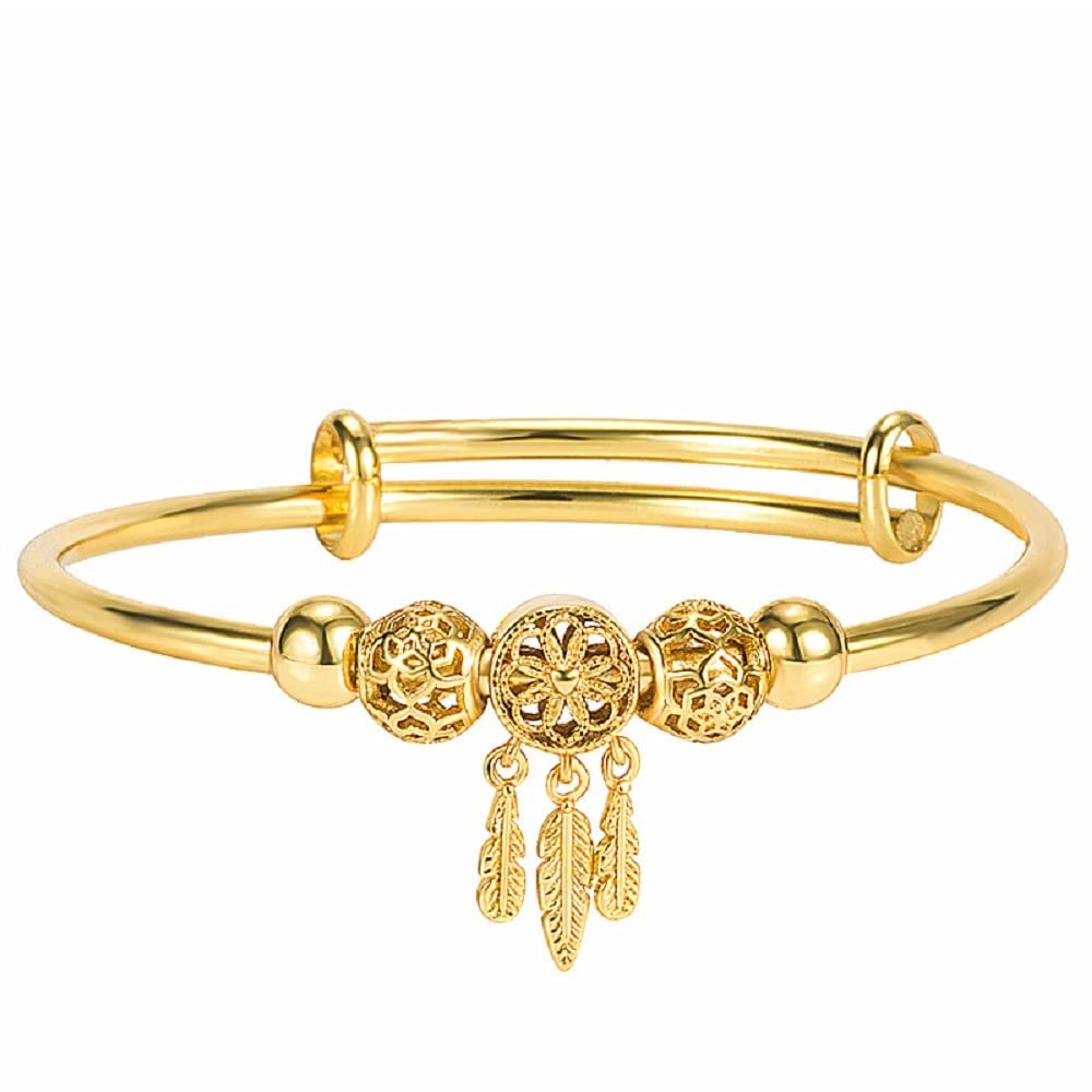 Fuqimanman2020 Silver Dream Catcher Feather Tassel Bracelet Bangle Adjustable Bar for Women Friendship Christmas Mother's Day Jewelry-Gold
