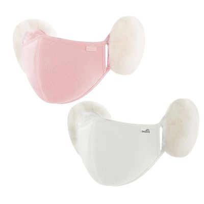 2 Packs Women's Winter Mask with Faux Fur Earmuffs Balaclava Outdoor Protect Face Cover for Cycling Hiking SLN2T098X2 (Pink+White)