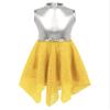 JanJean Kids Girls Sparkly Sequins Metallic Irregular Lyrical Ballet Dance Dress Latin Modern Contemporary Dancewear Yellow 8 Years view 3