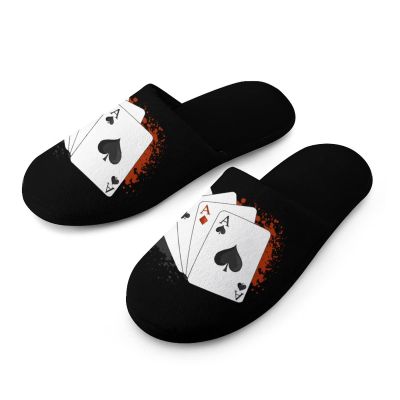 Four Aces Poker Playing Cards Men's Two-Tone Printed Slippers Comfortable Memory Foam House Shoes Indoor