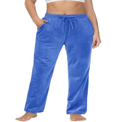 MAGCOMSEN Women's Velour Sweatpants High Waist Straight Leg Pants Drawstring Running Joggers with Pockets Sea Blue S