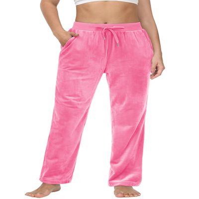 MAGCOMSEN Women's Velvet Pants Drawstring Waist Straight Leg Pant Casual Lounge Fleece Sweatpants Fluorescent Pink L