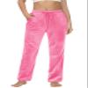 MAGCOMSEN Women's Velvet Pants Drawstring Waist Straight Leg Pant Casual Lounge Fleece Sweatpants Fluorescent Pink L view 1