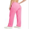 MAGCOMSEN Women's Velvet Pants Drawstring Waist Straight Leg Pant Casual Lounge Fleece Sweatpants Fluorescent Pink L view 3